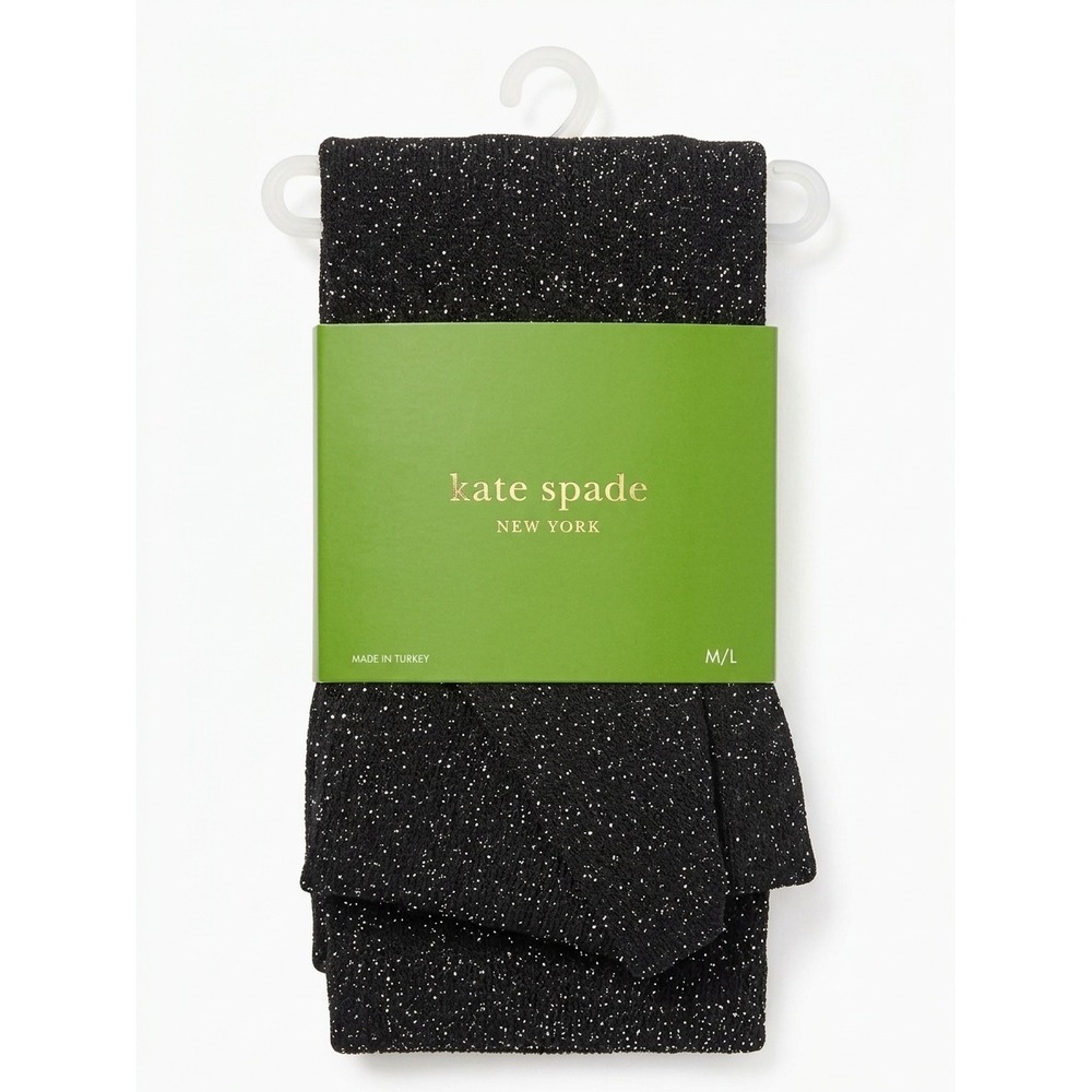 Kate Spade New York Black Lurex Shimmer Ribbed Tights M/L 281070 Sparkle Holiday